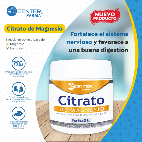 Suplemento Citrato De Magnesio en pote, para soporte nervioso y digestión. Mercoshop Perú