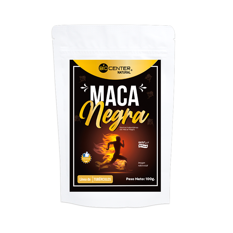 Maca-negra-Bolsa-100g-2 Polvo MACA Negra en bolsa para la línea de TÚBERCULOS. Suplemento natural. Mercoshop Perú.