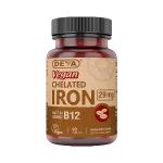 Frasco de suplemento de hierro quelado DEVA, 90 tabletas veganas con B12. Mercoshop Perú