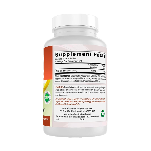 Frasco de suplemento de Zinc en tabletas para soporte nutricional. Mercoshop Perú.