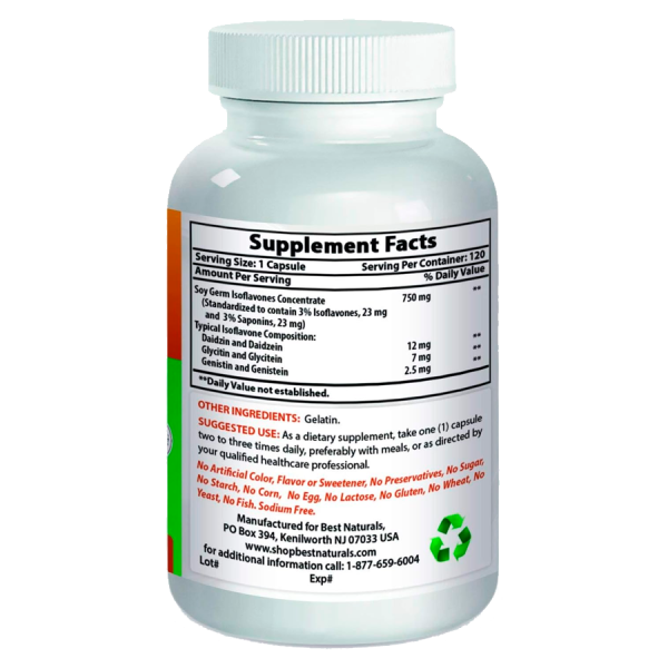 Frasco de Concentrado de Isoflavonas de Soja (Soy Germ) para apoyo hormonal. Mercoshop Perú