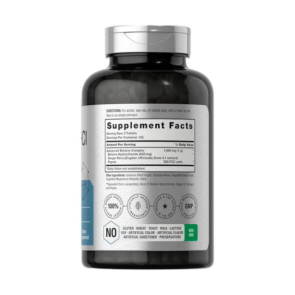 Suplemento digestivo con Betaina y Jengibre en frasco. Fórmula para apoyar la digestión. Mercoshop Perú.