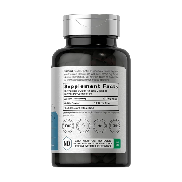 Polvo de bilis de oxa (Ox Bile Powder) en frasco, suplemento digestivo. Mercoshop Perú