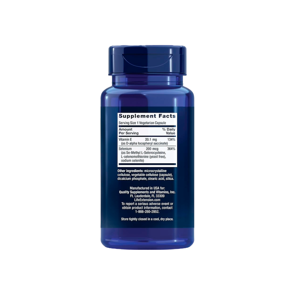 Suplemento vitamínico y mineral en cápsulas, con Vitaminas E y Selenio, en frasco. Mercoshop Perú