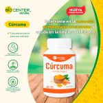 Cúrcuma en frasco de Biocenter Natural, suplemento para salud digestiva y hepática. Mercoshop Perú.