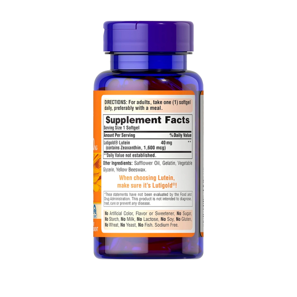 Frasco de suplemento Luteigold (Luteína), en softgels, para la salud ocular. Mercoshop Perú