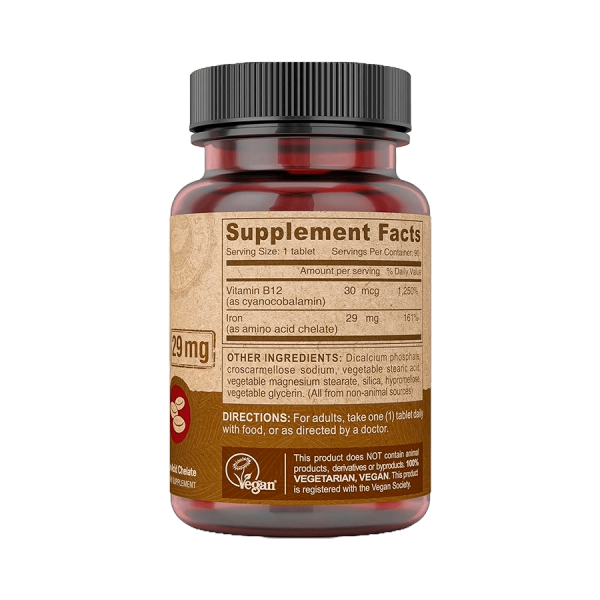 Suplemento vitamínico de B12 y Hierro en frasco. Categoría: Vitaminas y Minerales. Mercoshop Perú.