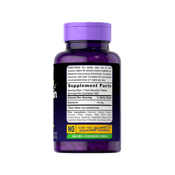 Frasco de tabletas Melatonin Fast Dissolve para el sueño, Mercoshop Perú.