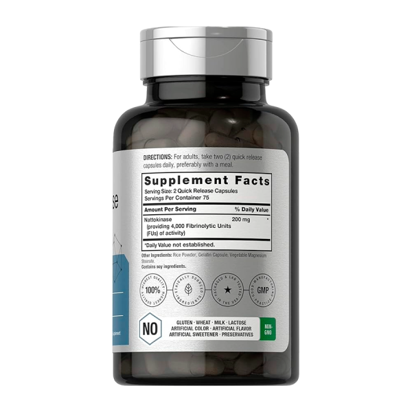 Frasco de cápsulas de Nattokinase y Fibrinolítico para la salud circulatoria. Mercoshop Perú