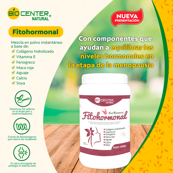 Suplemento Fitohormonal de Biocenter en frasco para el equilibrio hormonal en la menopausia. Mercoshop Perú.