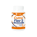 Frasco de Curcu Flex-3, suplemento de especias naturales con cúrcuma y jengibre, Mercoshop Perú.