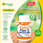 Suplemento Curcuflex-3 en frasco para malestares digestivos y acción antiinflamatoria. Mercoshop Perú.