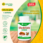 Suplemento Uña de Gato Achiete en frasco, para protección urinaria y hepática. Mercoshop Perú.