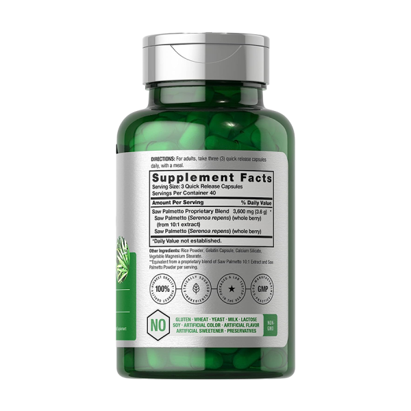 Suplemento Saw Palmetto Proprietary Blend en frasco de cápsulas para salud. Mercoshop Perú